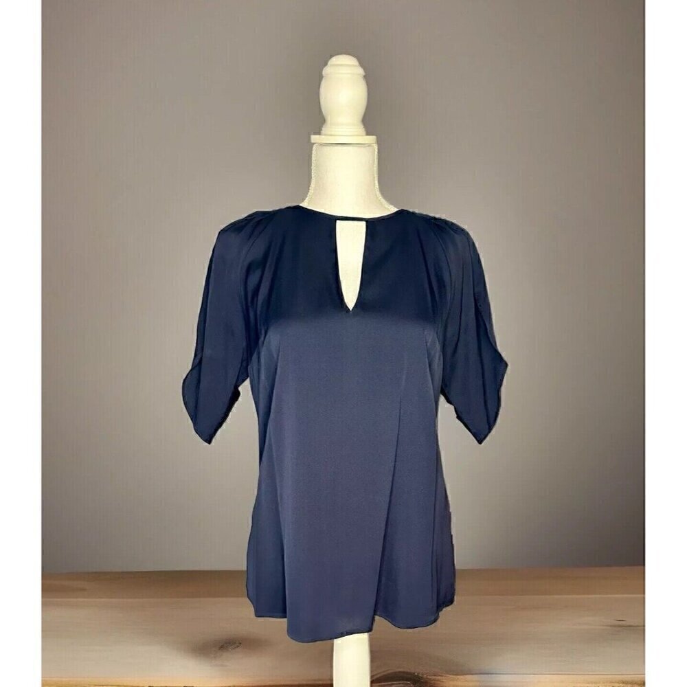 Lewit Silk Blouse S Tulip Cap Petal Sleeve Navy Coquette Fairycore Dressy Office